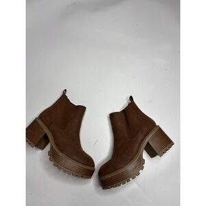MIA Ali Leather Chelsea Boots Brown Chunky Lug Block Heel Womens 8 Funky Hippie